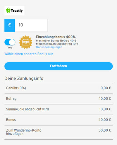 Trustly Einzahlen Wunderino Casino
